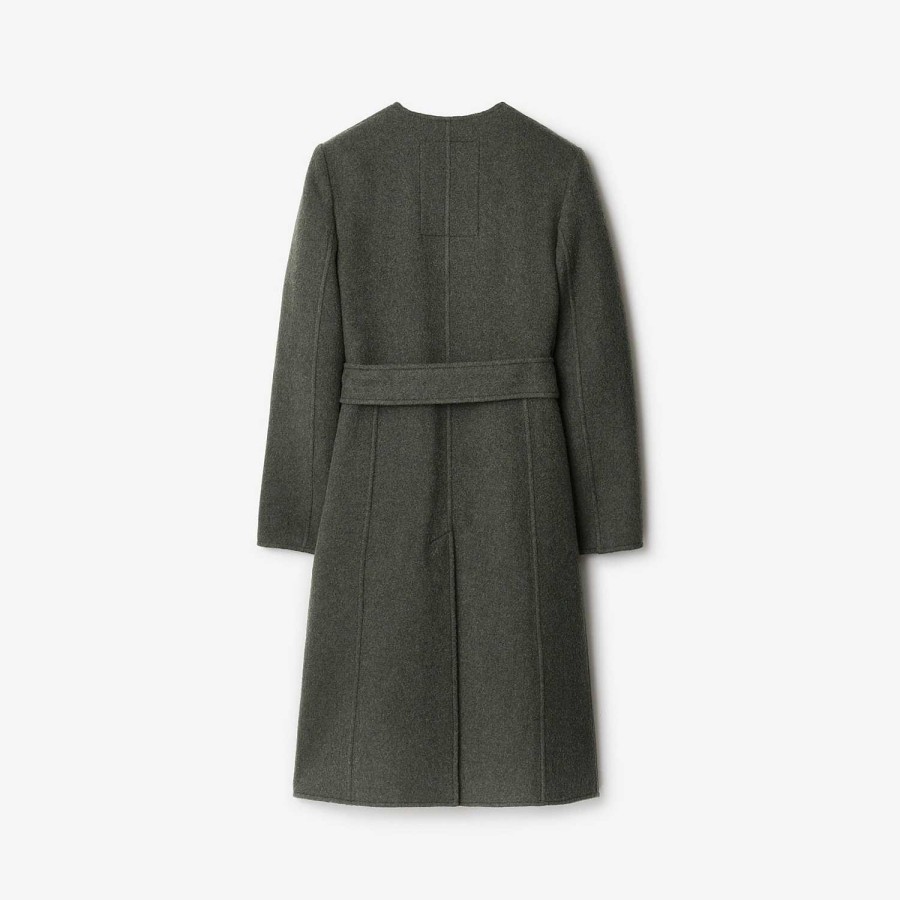 Kvinnor Burberry Kappor & Jackor | Wrap Coat av ull Mörk olivmelerad