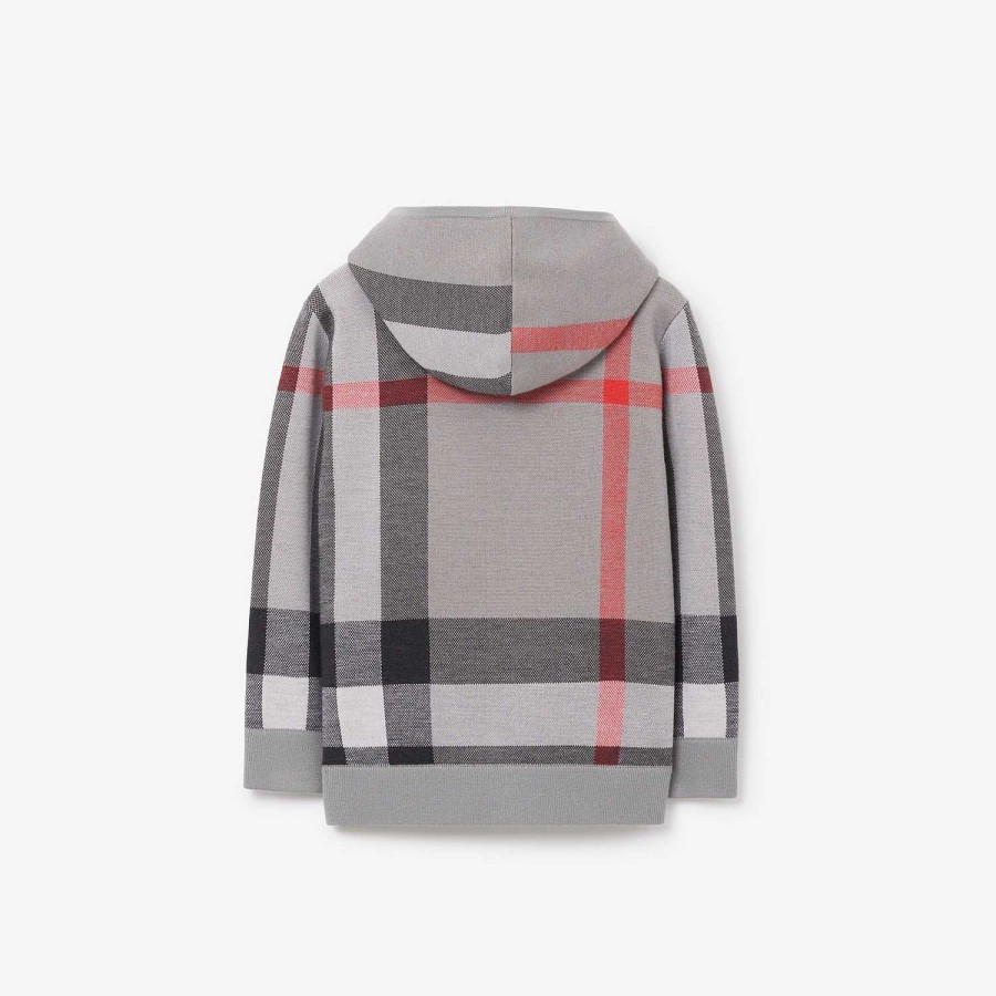 Barn Burberry Badkläder|Stickat & Cardigans | Rutig luvtröja i ull Cool kolgrå