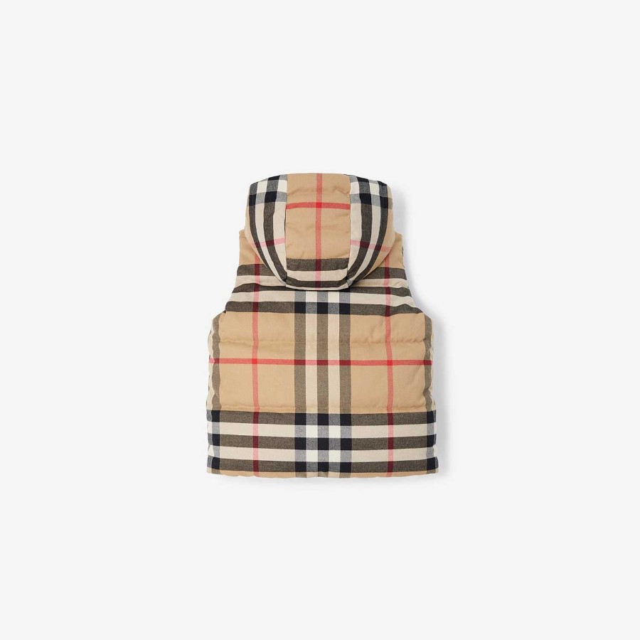 Barn Burberry Badkläder|Kaffor & Jackor | Vändbar Check Puffer Gilet Arkiv Beige