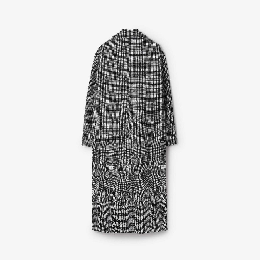 Kvinnor Burberry Kappor & Jackor | Lång skev Houndstooth Silk Blend Car Coat Svartvit