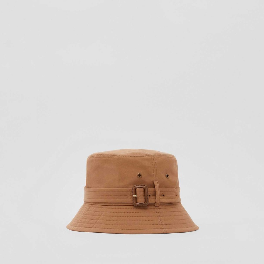 Män|Kvinnor Burberry Mössor & handskar | Bomull Gabardine Bucket Hat med bälte Varm valnötsbrun