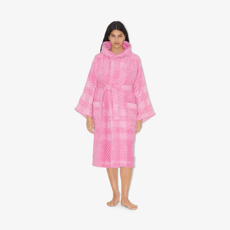 Män|Kvinnor Burberry Badkläder|Capes | Rutig bomullsjacquard huva Bubblegum rosa