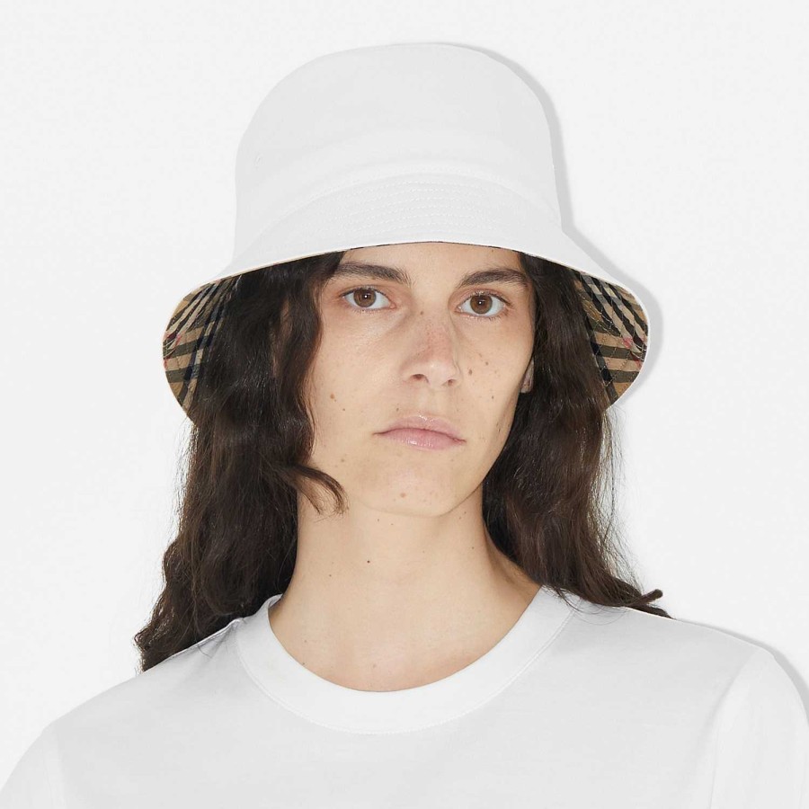 Män|Kvinnor Burberry Mössor & handskar|Denim | Denim Bucket Hat Vit