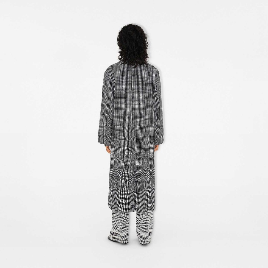 Kvinnor Burberry Kappor & Jackor | Lång skev Houndstooth Silk Blend Car Coat Svartvit