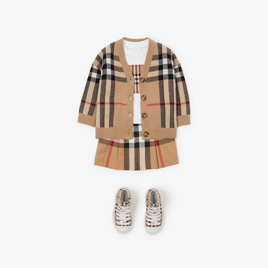 Barn Burberry Babypresenter|stickat och tröjor | Check Ull Cashmere Cardigan Arkiv Beige