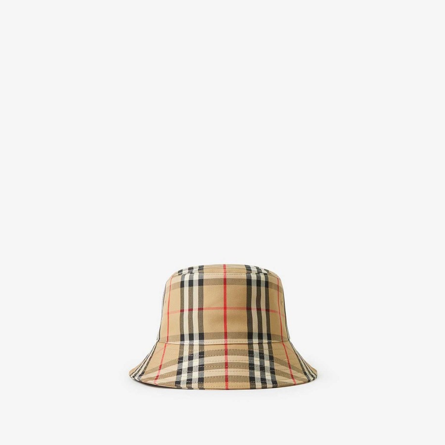 Män|Kvinnor Burberry Mössor & handskar | Vintage Check Technical Cotton Bucket Hat Arkiv Beige