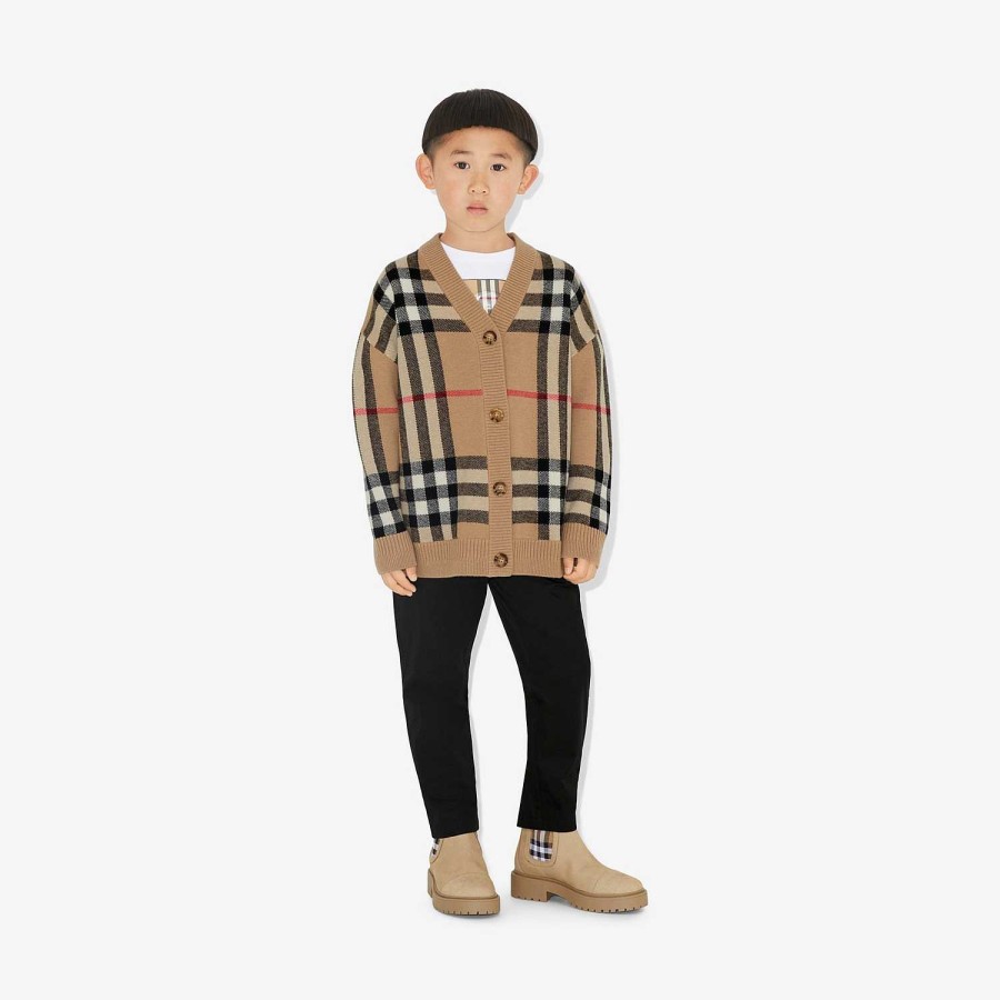 Barn Burberry Badkläder|Stickat & Cardigans | Check Ull Cashmere Cardigan Arkiv Beige