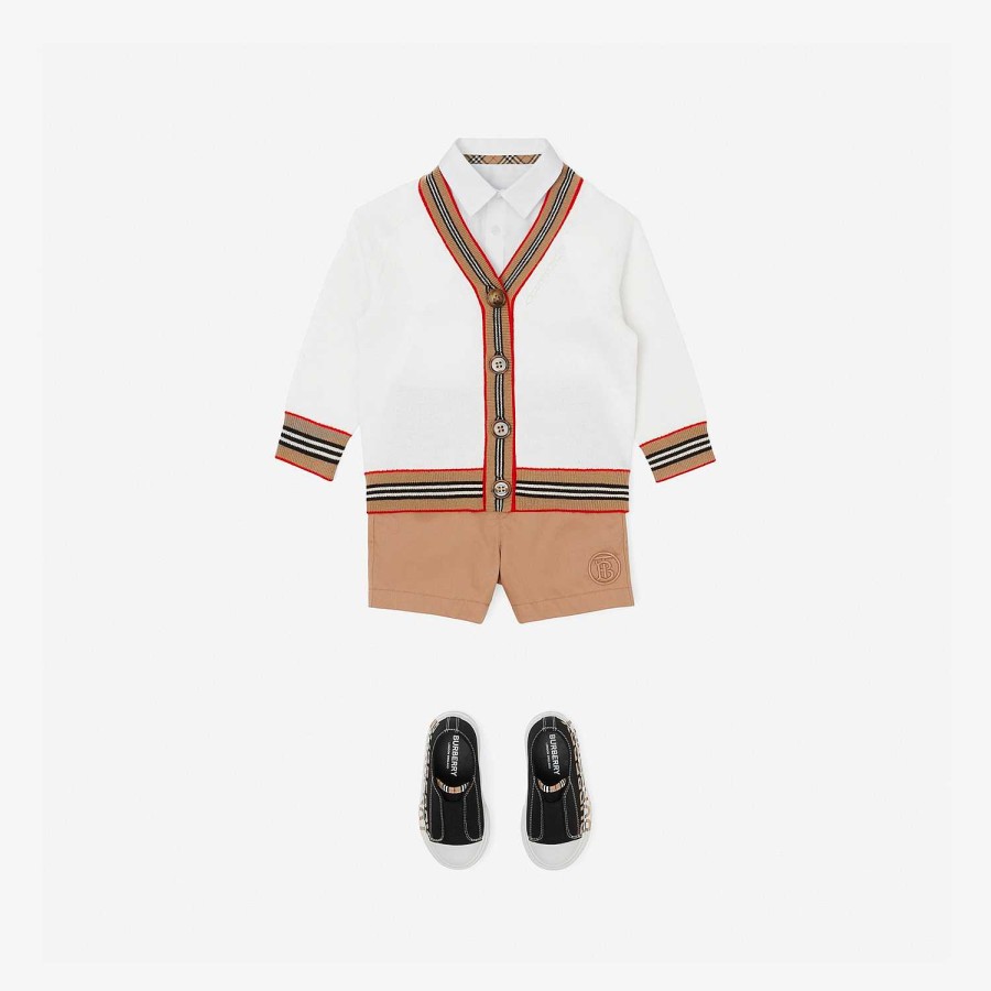 Barn Burberry Stickade plagg & tröjor | Icon Stripe Trim Wool Cardigan Elfenben