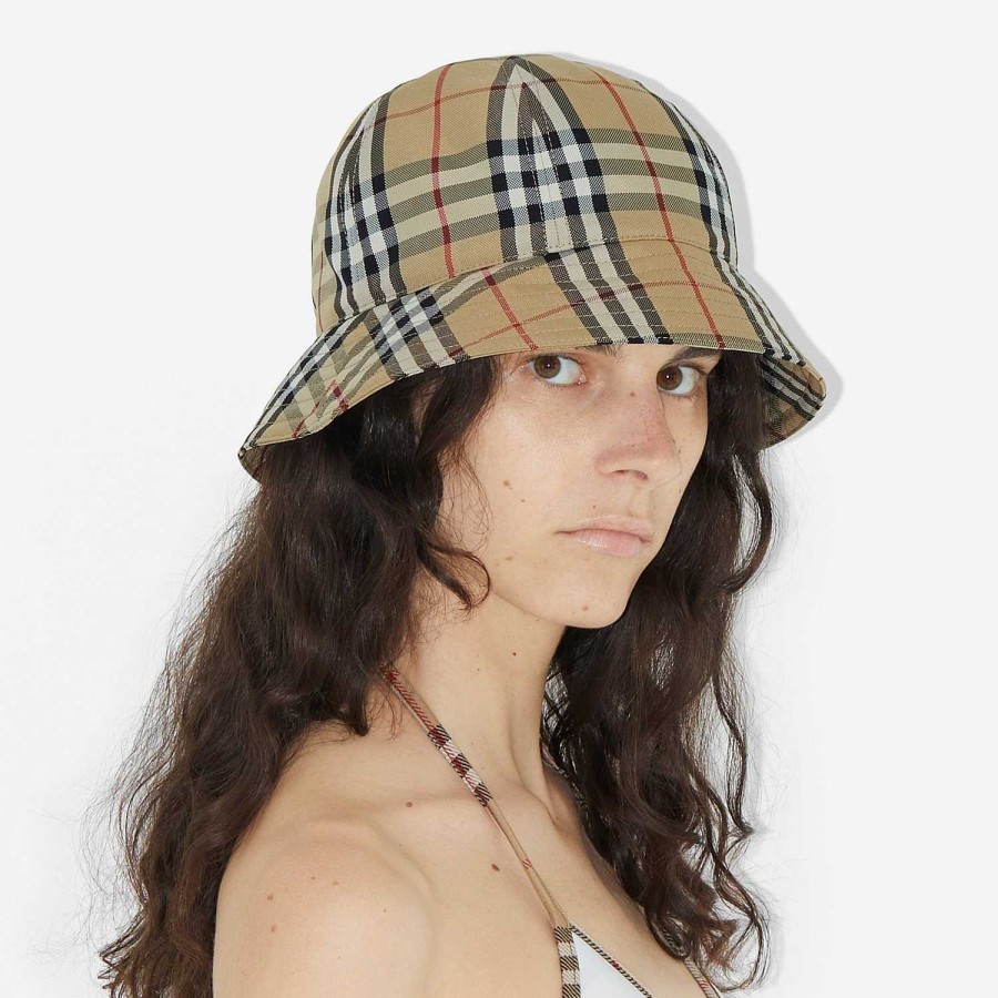 Män|Kvinnor Burberry Mössor & handskar | Nylon Bucket Hat Arkiv Beige