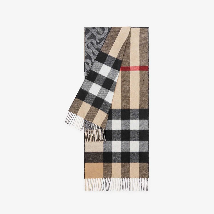 Män|Kvinnor Burberry Personliga presenter | Vändbar Check Och Monogram Cashmere Scarf Svart vit