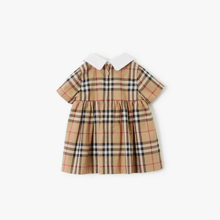 Barn Burberry Babypresenter|Klänningar | Rutig klänning i stretchig bomull med blommor Arkiv Beige