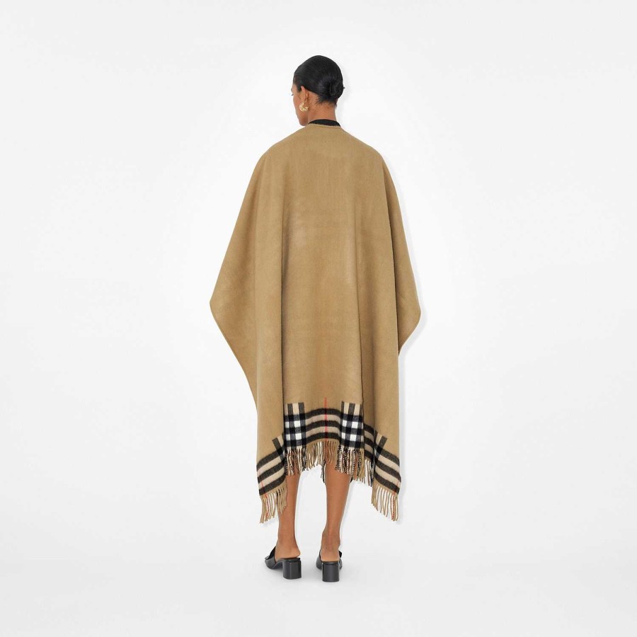 Kvinnor Burberry Kapor|Kaffor och jackor | Check Cashmere Wool Cape Arkiv Beige