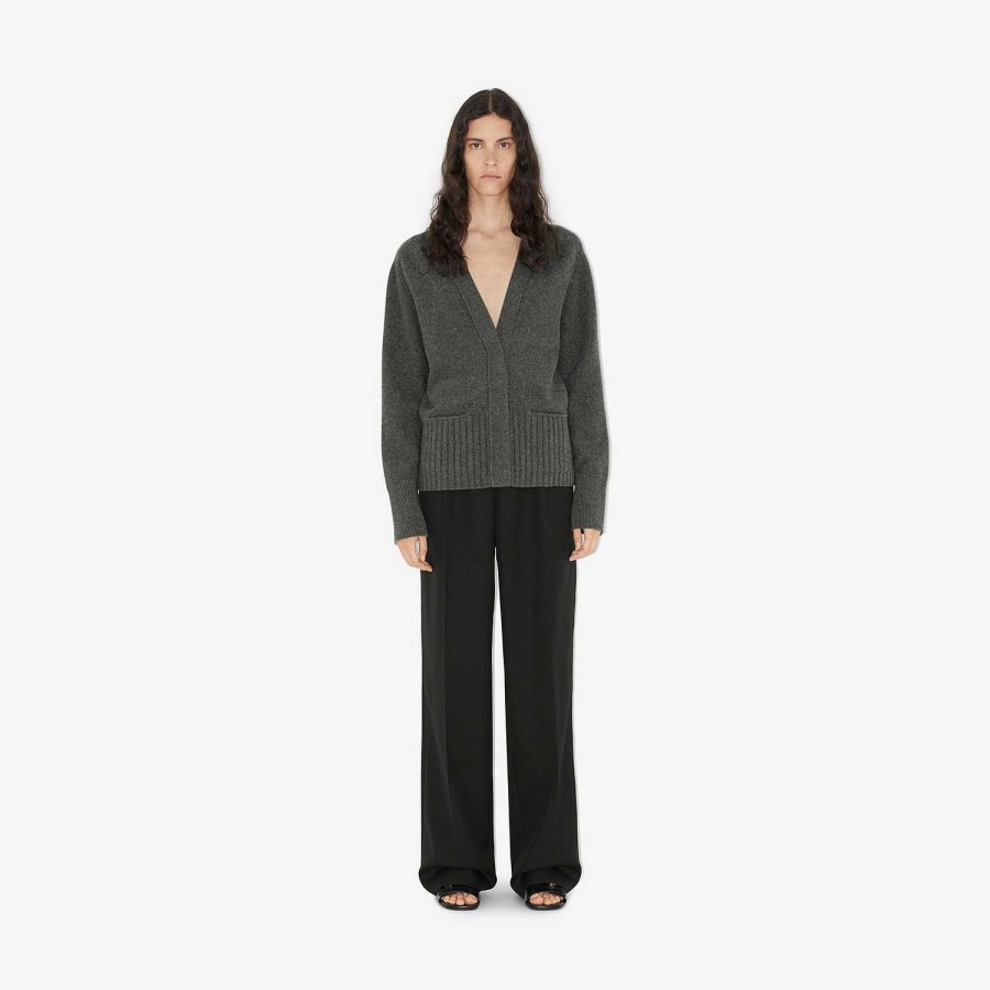 Kvinnor Burberry Stickat | Ekd Ull Cashmere Cardigan Mörkgråmelerad