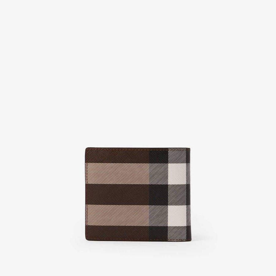 Män Burberry Plånböcker & kortfodral | Check och läder bifold myntplånbok Mörk björkbrun