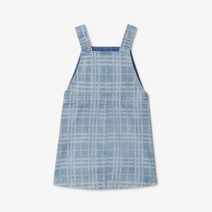 Barn Burberry Badkläder|Klänningar & Jumpsuits | Check Denim Pinafore Dress Ljusblå