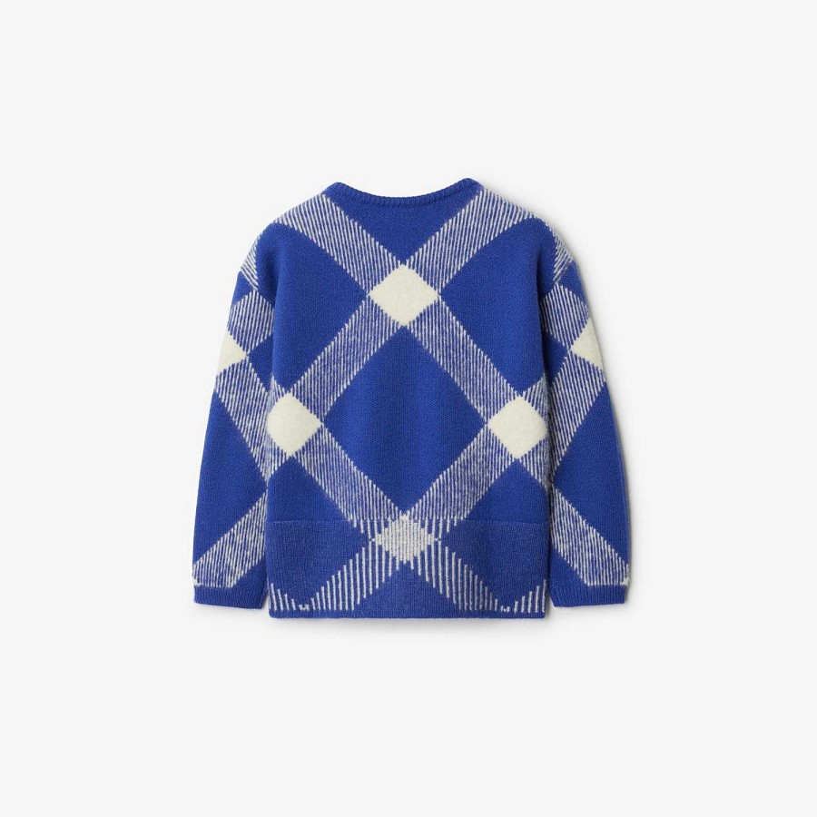 Barn Burberry Badkläder|Stickat & Cardigans | Check Wool Blend Cardigan Riddare