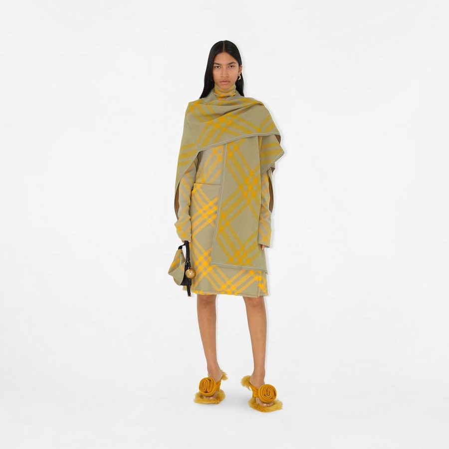 Kvinnor Burberry Capes | Kolla Wool Cape Jägare/Mimosa