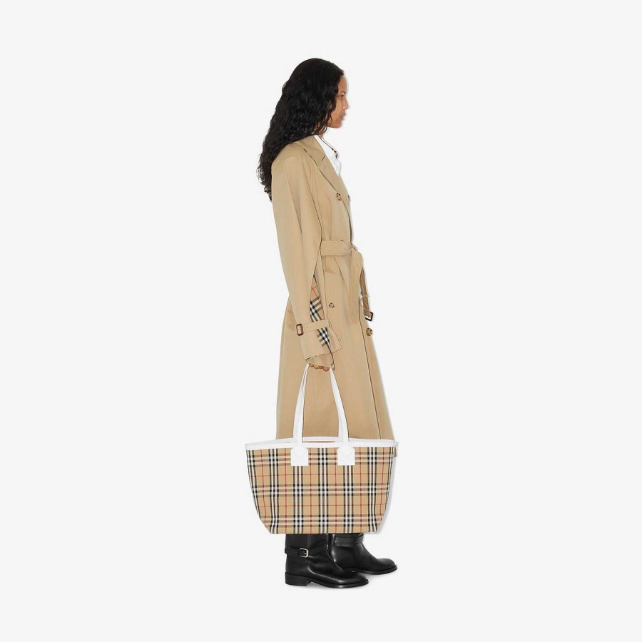 Kvinnor Burberry Personliga presenter|Check|Tote|Axlar | Mellanstor Londonväska Arkiv Beige/Vit