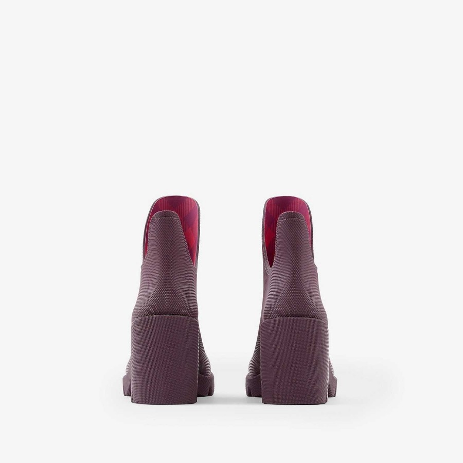 Kvinnor Burberry Stövlar | Gummi Marsh Heel Boots Aubergine