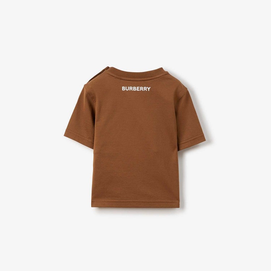 Barn Burberry Blast | T-shirt i bomull med rutig panel Mörk björkbrun