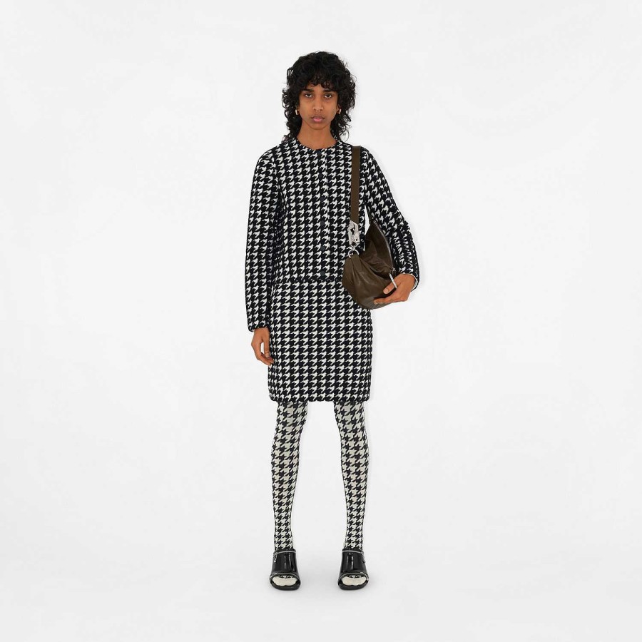 Kvinnor Burberry Stickat | Houndstooth Nylon Blend Cardigan Svart