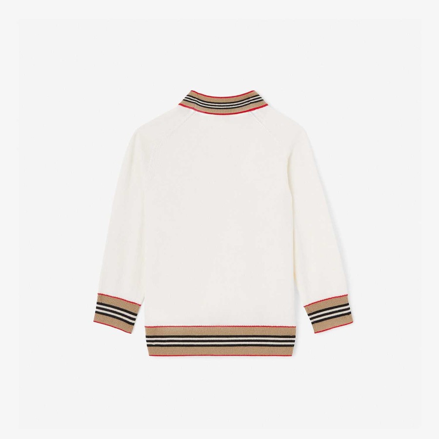 Barn Burberry Badkläder|Stickat & Cardigans | Icon Stripe Trim Wool Cardigan Elfenben