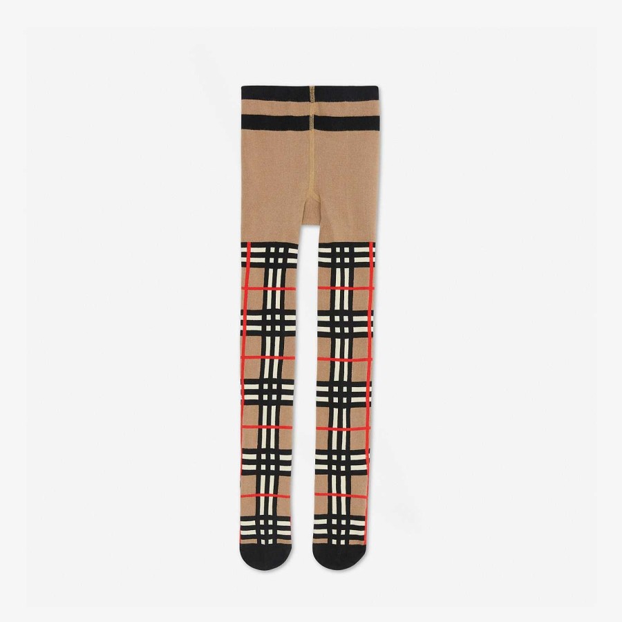 Barn Burberry Hattar & strumpor | Kolla Intarsia Cotton Blend Tights Arkiv Beige