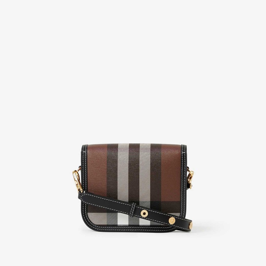 Kvinnor Burberry Check|Crossbody | Liten Elizabethväska Mörk björkbrun