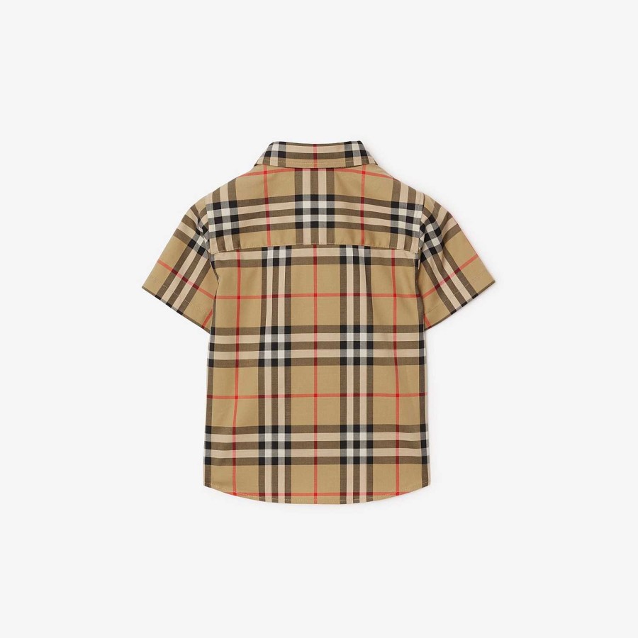 Barn Burberry Babypresenter|Toppar | Rutig bomullsskjorta i stretchig bomull Arkiv Beige