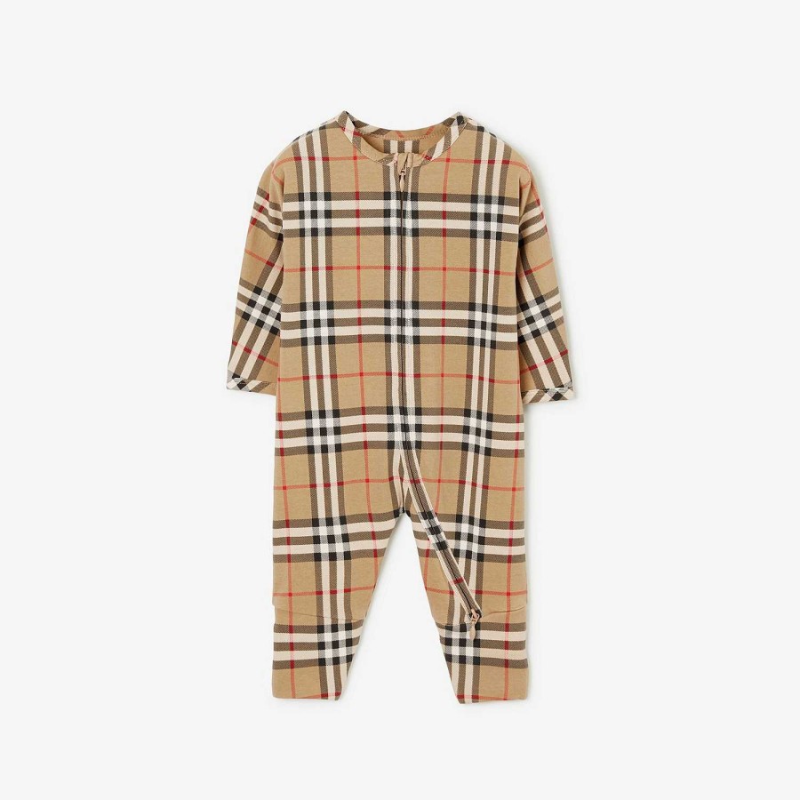 Barn Burberry Babypresenter|Växer och presentset | Rutig bomull i två delar babypresentset Arkiv Beige