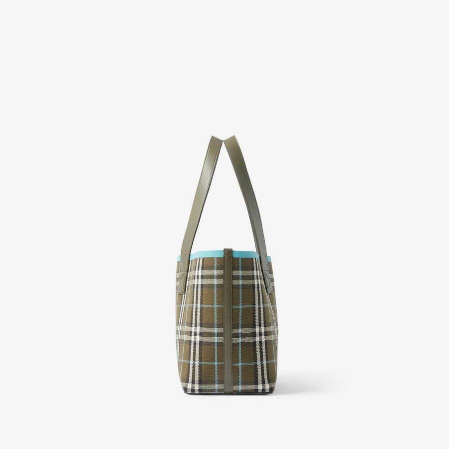 Kvinnor Burberry Check|Tote|Axla | Liten Londonväska Olivgrön