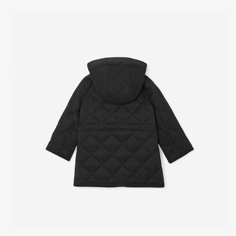 Barn Burberry Babypresenter|Kaffor och jackor | Diamond Quilted Nylon Hooded Coat Svart