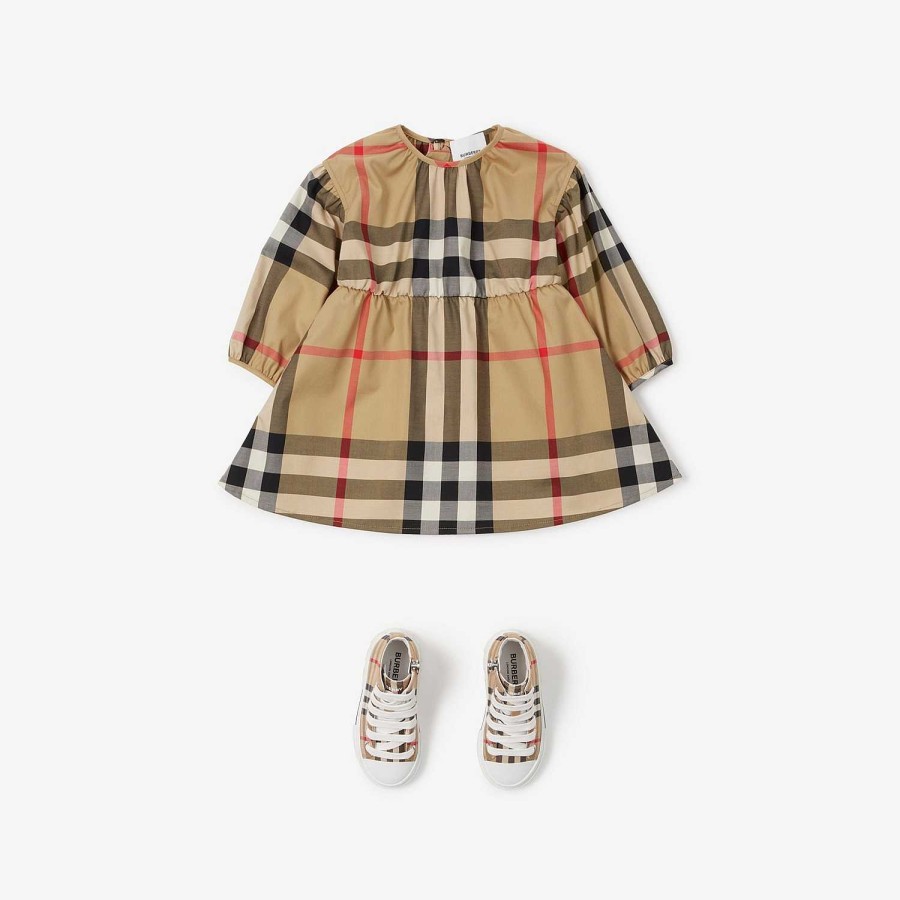 Barn Burberry Babypresenter|Klänningar | Rutig klänning i stretchig bomull Arkiv Beige