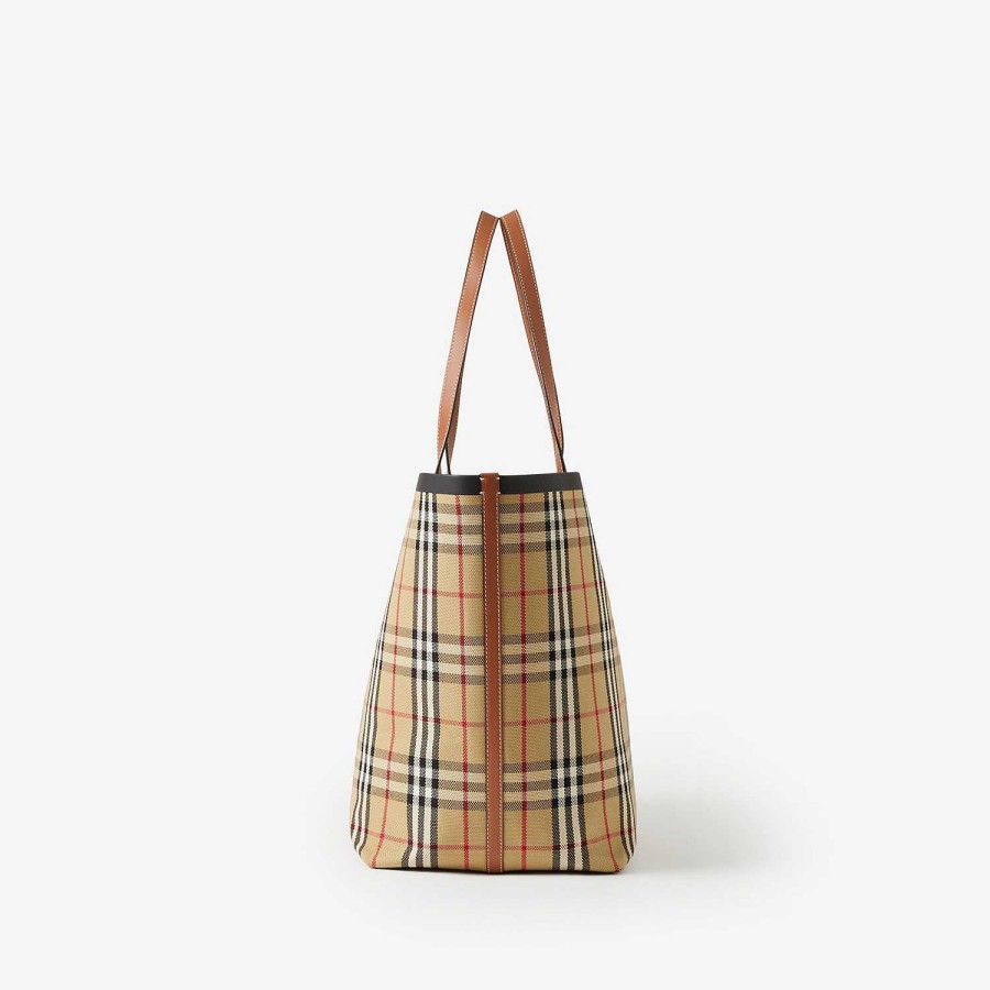 Kvinnor Burberry Personliga presenter|Check|Tote|Axlar | Stor London-väska Briar Brun/Svart