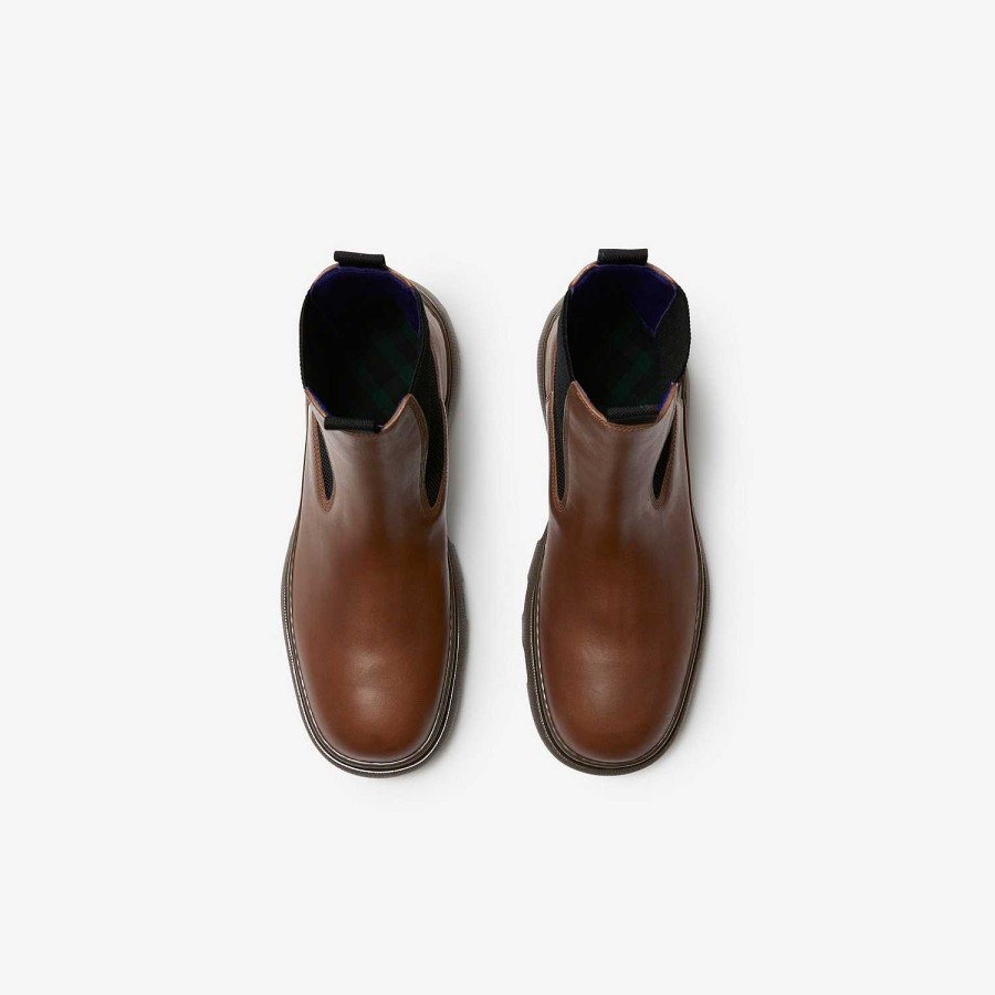 Män Burberry Stövlar | Läder Creeper Chelsea Boots Valnöt