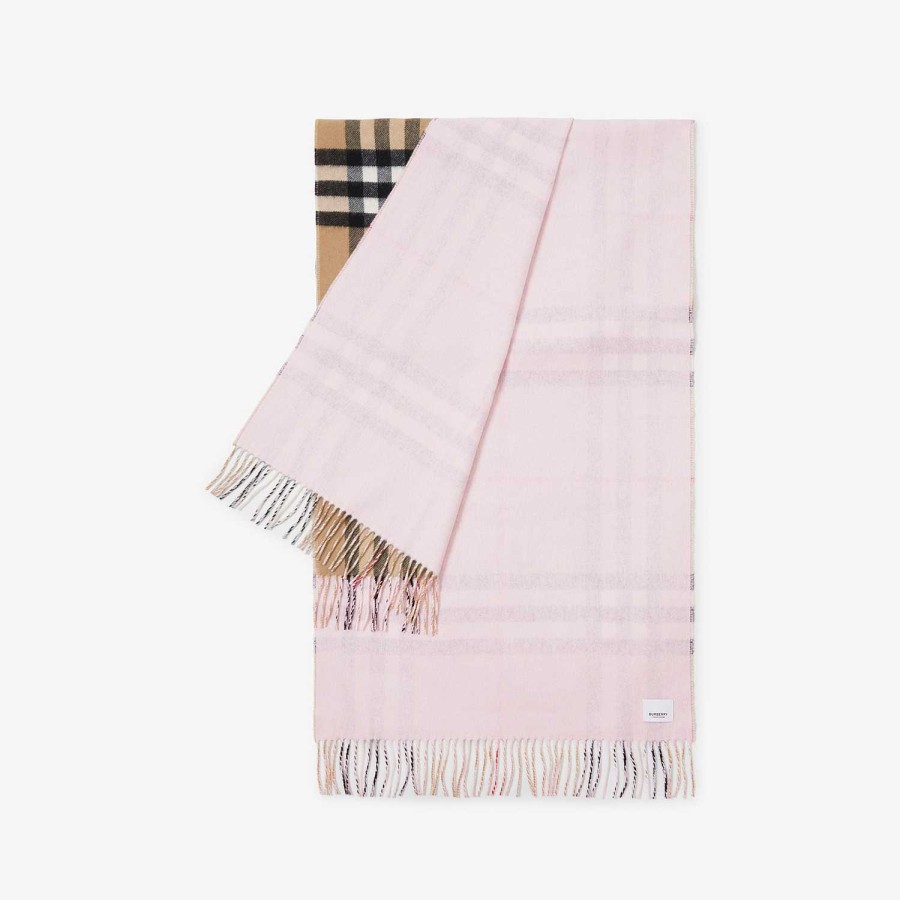 Män|Kvinnor Burberry Personliga presenter | Vändbar Check Cashmere Scarf Frostad rosa