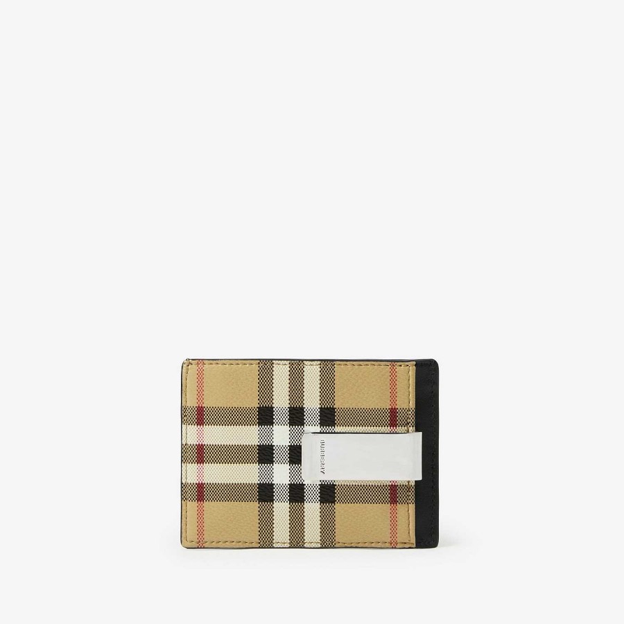 Män Burberry Plånböcker & kortfodral | Check Money Clip Card-fodral Arkiv Beige