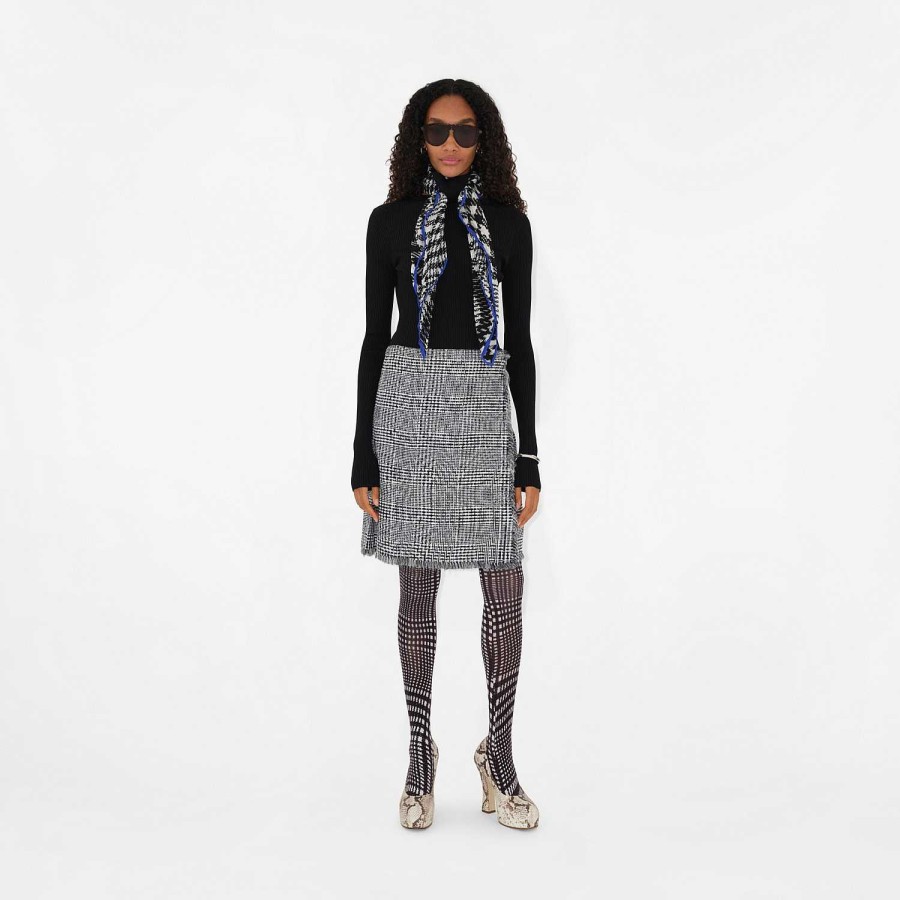 Kvinnor Burberry Kjolar | Skevt Houndstooth Nylon Kilt Svartvit