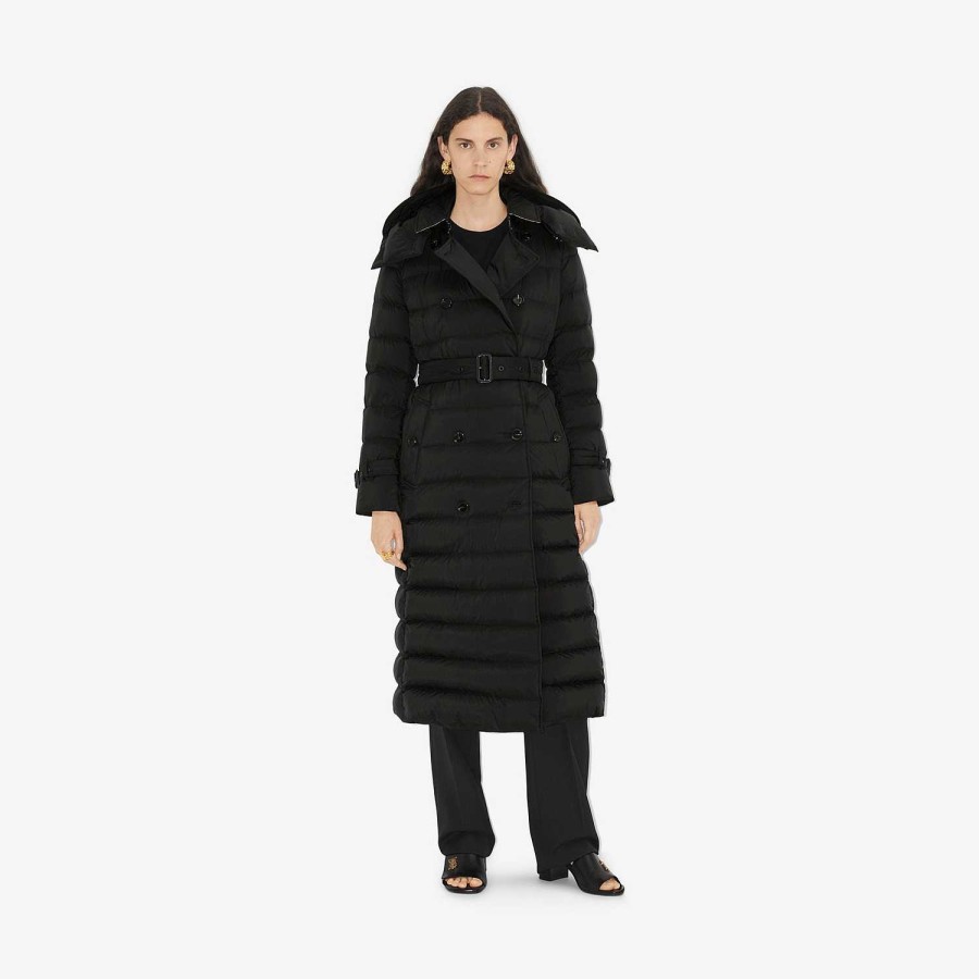 Kvinnor Burberry Pufferjackor|Kaffor och jackor | Nylon Puffer Coat Svart