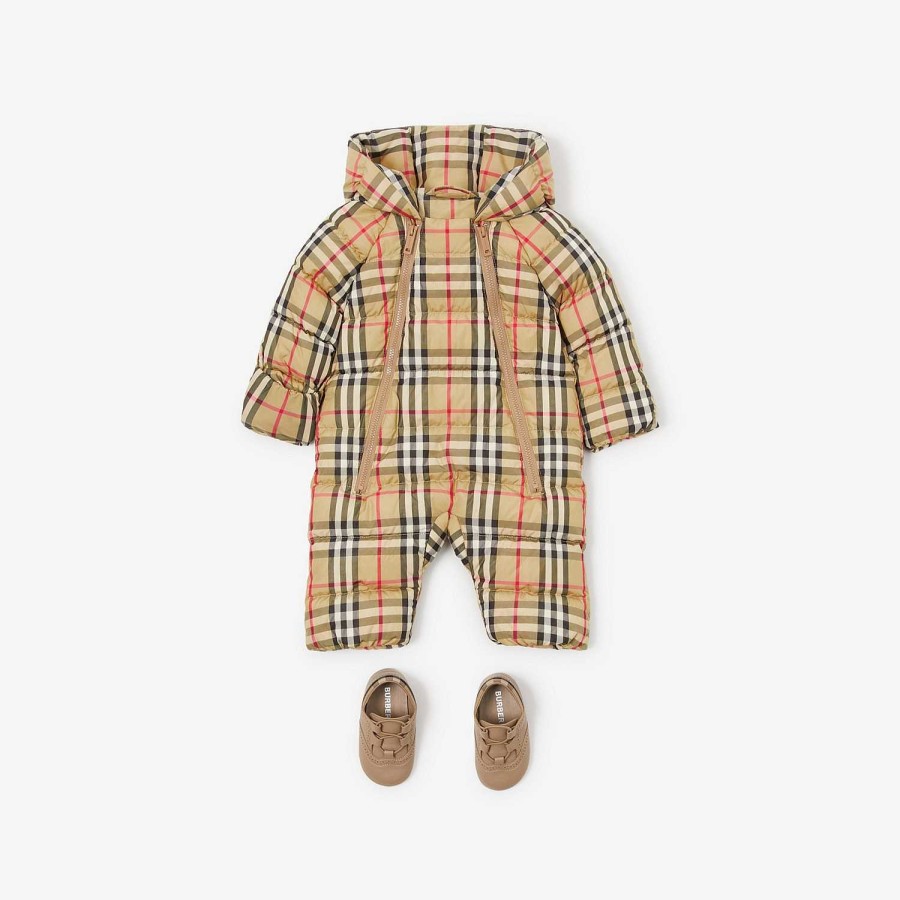 Barn Burberry Babypresenter|Kaffor och jackor | Kontrollera Puffer Suit Arkiv Beige